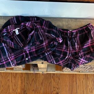 VS PJ set Plaid Button-Up Shirt and Shorts